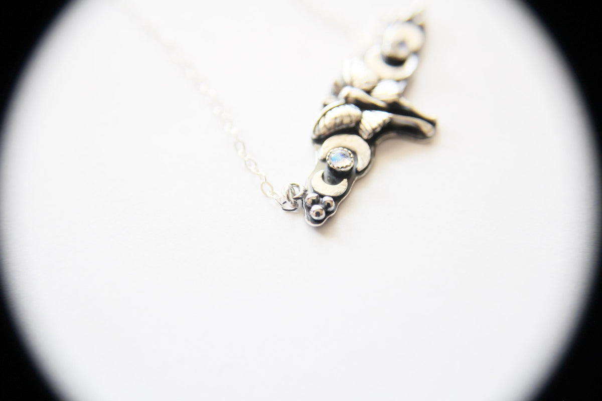 Sterling Luna Moth Charm Necklace, Small Moonstone Luna Moth Necklace, Silver Small Luna Moth Necklace, Luna Moth Necklace, Gift
