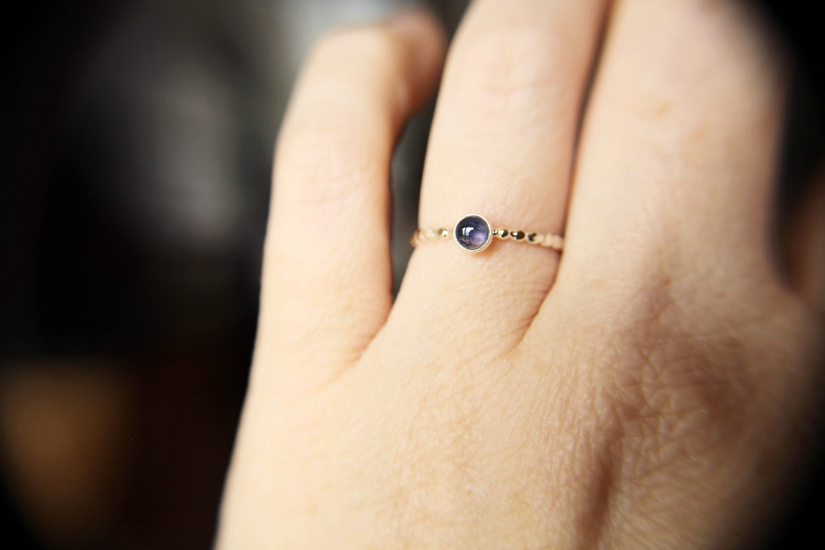 Beaded Iolite Stacking Ring, Iolite Ring, Natural Gemstone Ring, Violet, Iolite, Gemstone Stacking Ring, Genuine Gemstone, Iolite Stone,Gift