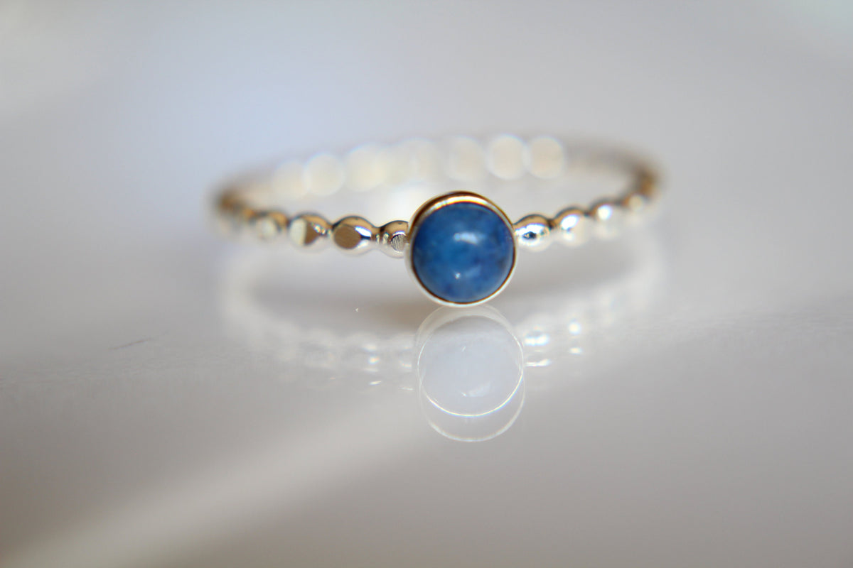 Beaded Denim Lapis Ring, Lapis Stacking Ring, Beaded Lapis Ring, Gemstone Ring, Denim Lapis Ring, Gemstone Stacking Ring, Denim Blue, Gift