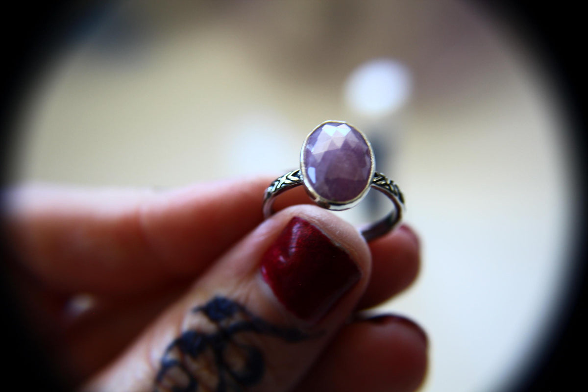 Oval Pink Sapphire Stacking Ring, Natural Gemstone Ring, Rose Cut Sapphire Ring, Gemstone Stacking Ring, Oval Rose Cut Pink Sapphire, Gift