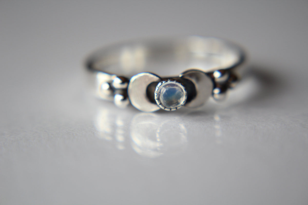 Triple Moon Goddess Ring, Moon Phase Ring, Goddess Jewelry, Moonstone Ring, Wicca Jewelry, Lunar Phases, Crescent Moon Ring, Full Moon, Gift