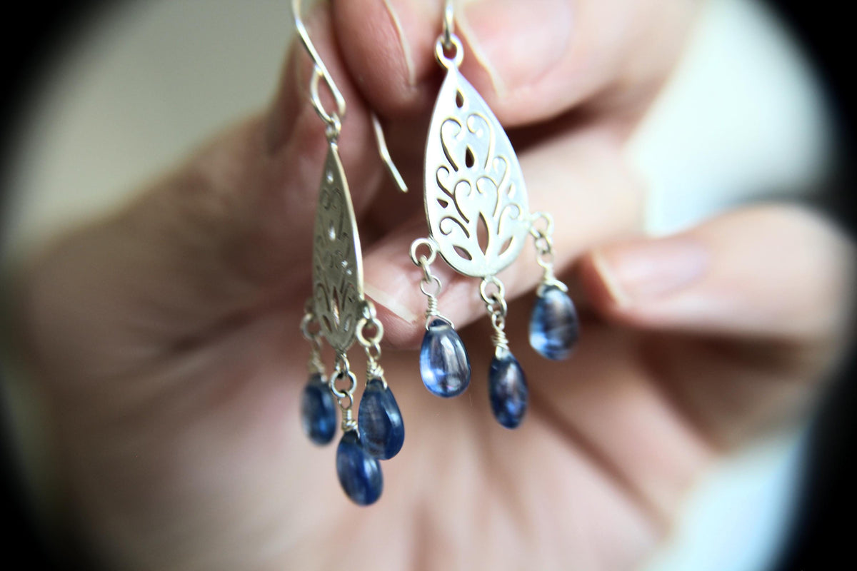 Sterling Silver Filigree Kyanite Earrings, Drop Earring, Kyanite Earrings, Boho Earrings, Simple Chic Earrings,Modern Style Filigree Earring