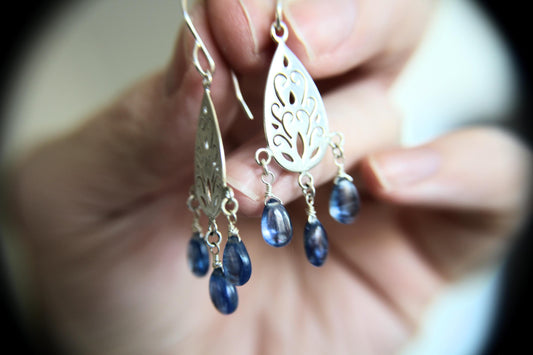 Sterling Silver Filigree Kyanite Earrings, Drop Earring, Kyanite Earrings, Boho Earrings, Simple Chic Earrings,Modern Style Filigree Earring