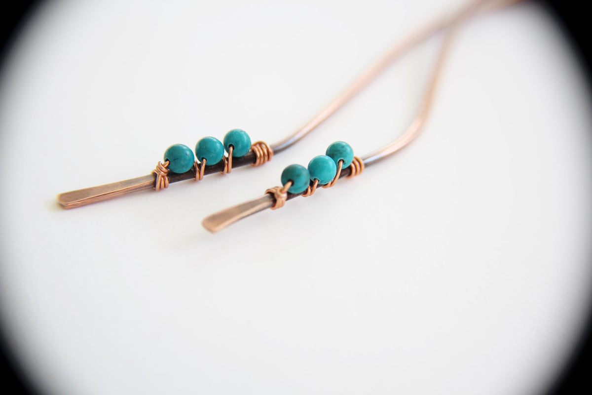 Turquoise Hair Stick Set, Copper Hair Sticks, Wave Hair Sticks, Hammered Hair Stick Pins, Hair Accessories, Turquoise Hair Pins, Gift