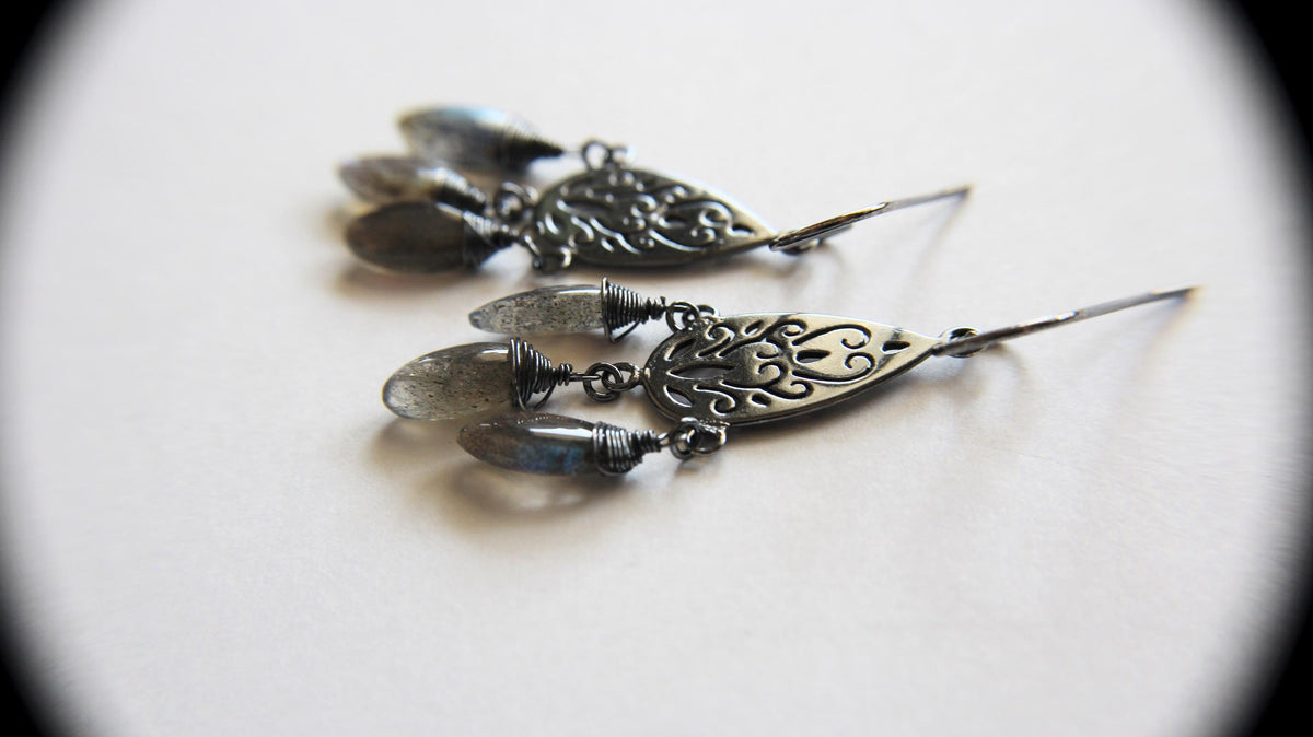 Sterling Silver Filigree Labradorite Earring, Labradorite Earrings, Boho Earrings, Simple Chic Earrings, Modern Style Filigree Earring, Gift