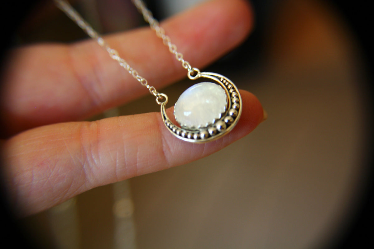 Crescent Moon Necklace, Moonstone Necklace, Silver Crescent Moon Necklace, Crescent Moon Jewelry, Moonstone Jewelry, Moon Child, Gift