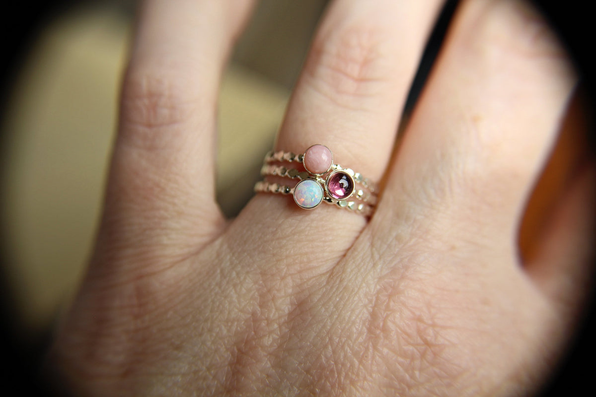 Opal Stacking Ring Set, Tourmaline Stacking Ring Set, Coral Stacking Ring Set, Natural Gemstone Rings, Pinks, Gemstone Stacking Rings