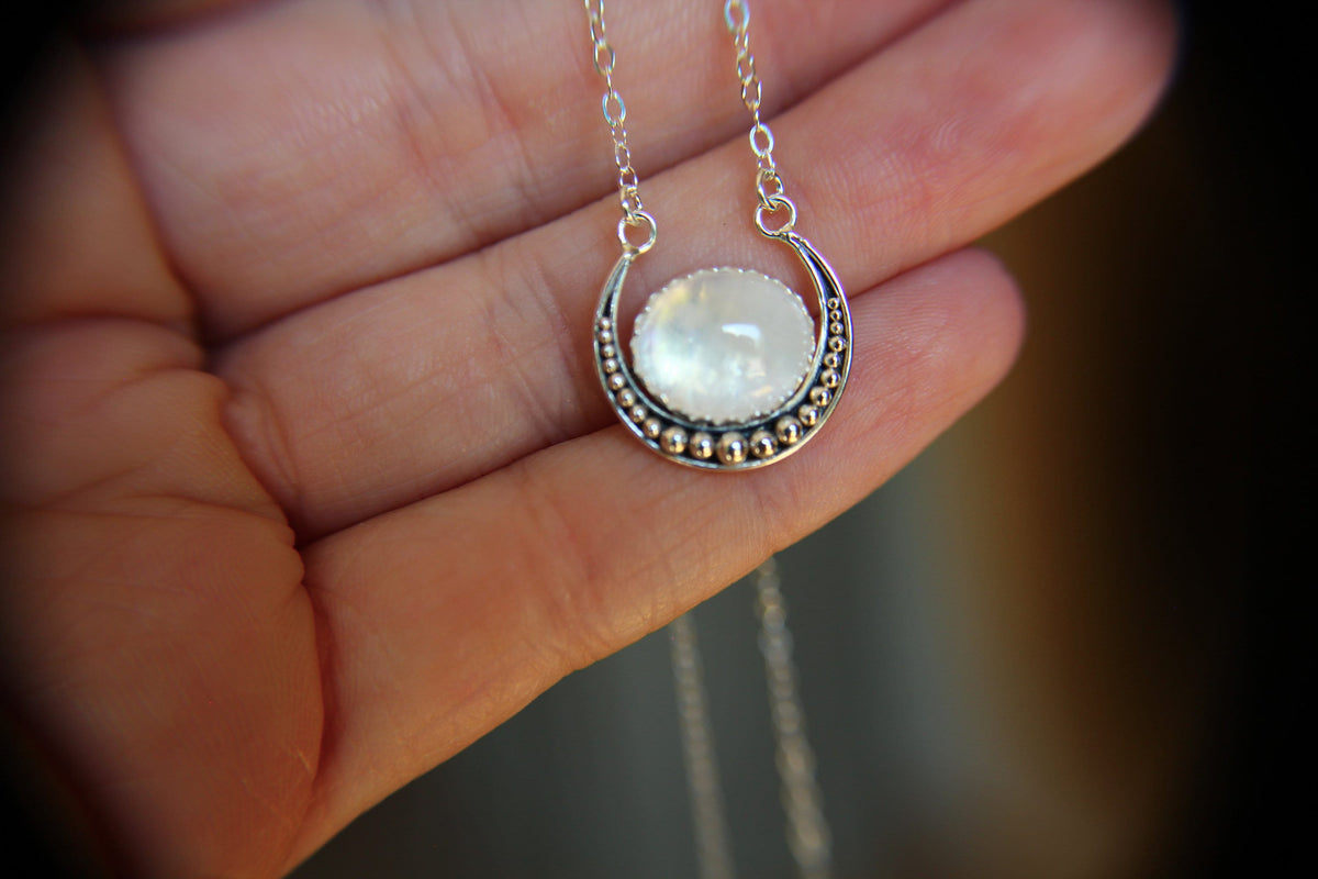 Crescent Moon Necklace, Moonstone Necklace, Silver Crescent Moon Necklace, Crescent Moon Jewelry, Moonstone Jewelry, Moon Child, Gift