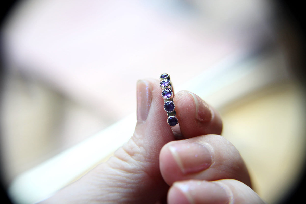 Multi Amethyst Stacking Ring, Amethyst Ring, Natural Gem Ring, February Birthstone, Amethyst, Gemstone Stacking Ring, Purple, Amethyst, Gift