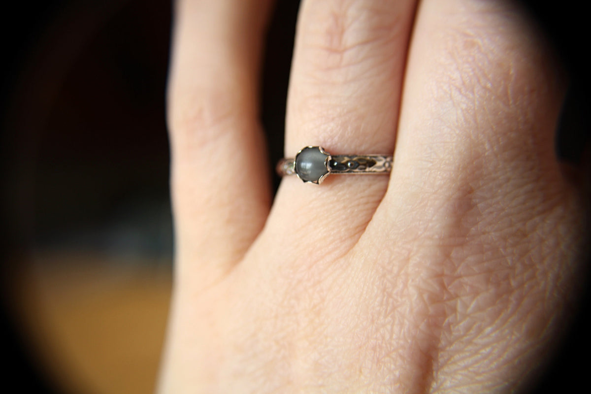 Gray Moonstone Stacking Ring, Gray Moonstone Ring, Gray Moonstone Floral Ring, Birthstone, Gray Moonstone, Stacking Ring, Gray, Gift