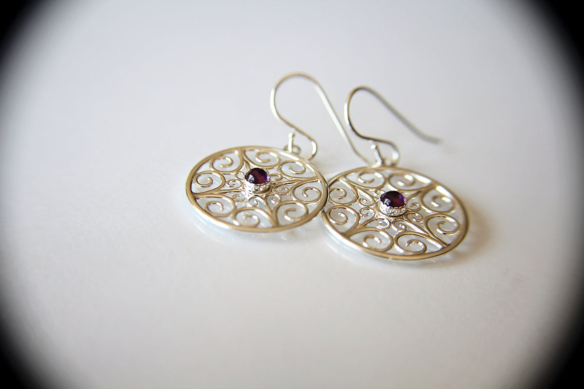 Sterling Silver Filigree Earring, Drop Earring, Amethyst Earrings, Boho Earrings, Simple Chic Earrings, Modern Style Filigree Earring