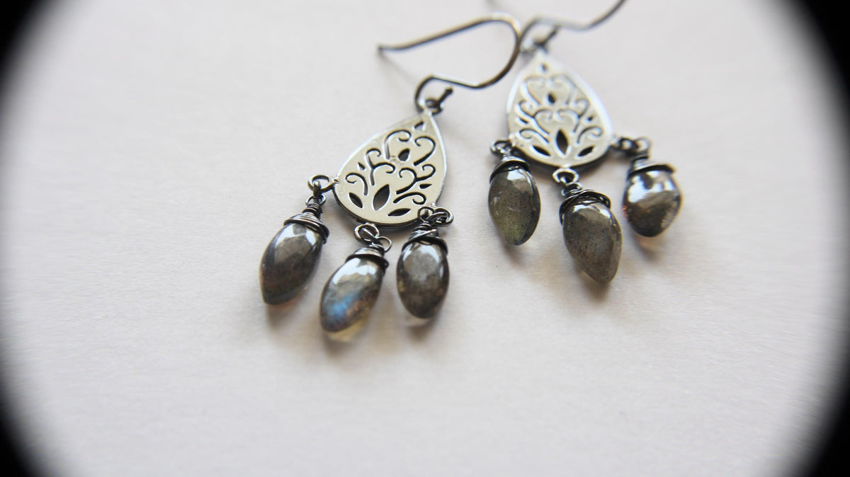Sterling Silver Filigree Labradorite Earring, Labradorite Earrings, Boho Earrings, Simple Chic Earrings, Modern Style Filigree Earring, Gift