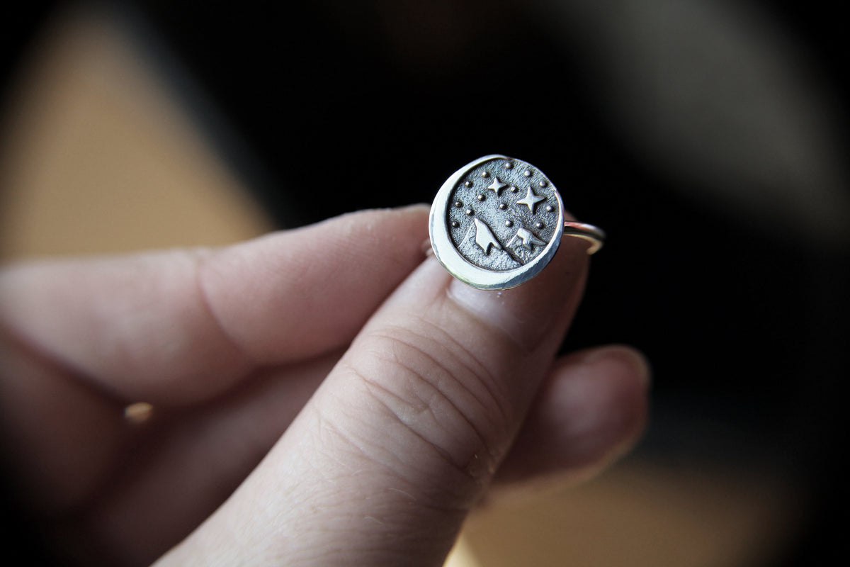 Mountain Ring, Mountain Moon Ring, Crescent Moon Ring, Landscape Ring, Circle Moon Ring, Crescent Moon, Moon Jewelry, Mountain Jewelry, Gift
