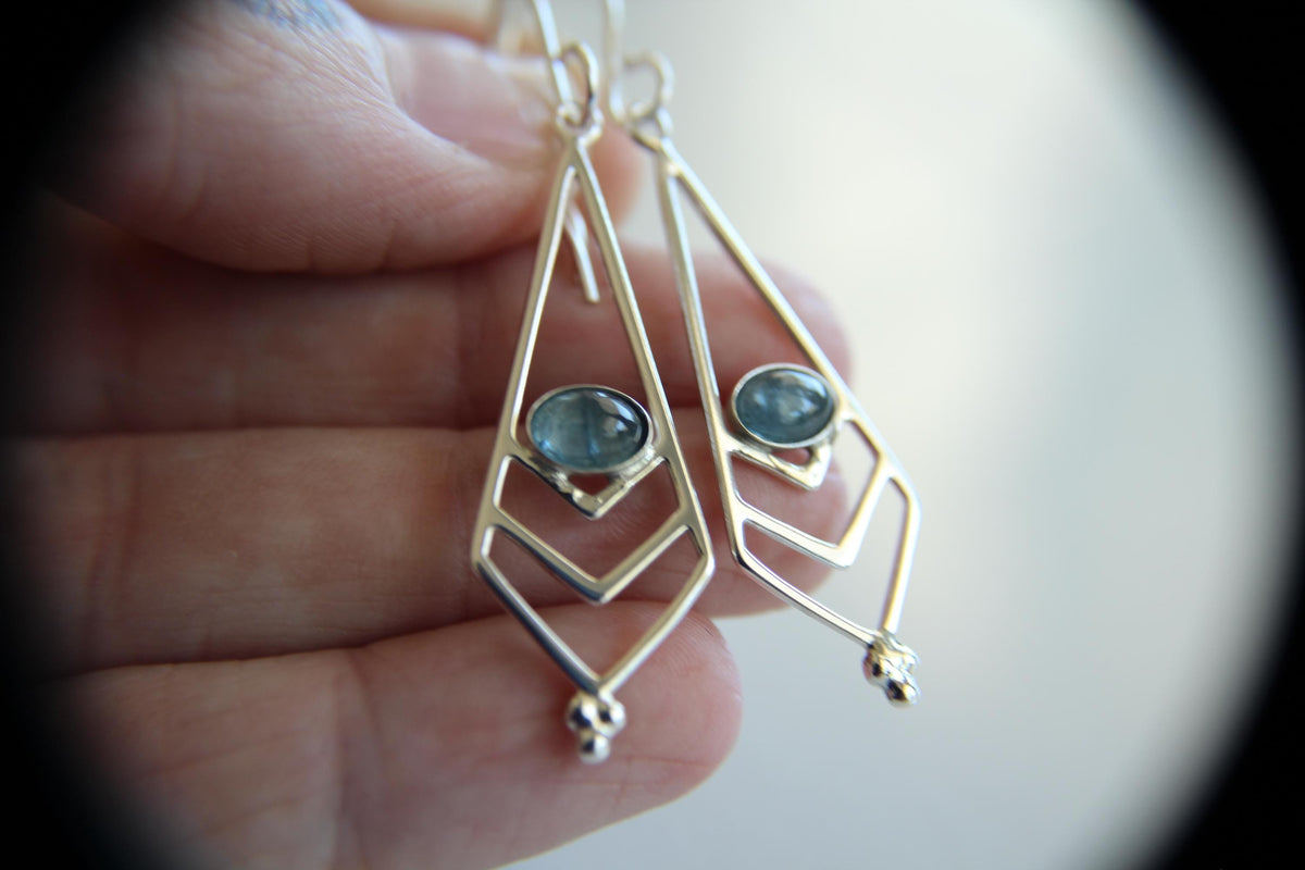 Aquamarine Sterling Silver Filigree Earring, Geometric Earring, Boho Earrings, Simple Chic Earrings,Modern Style Filigree Earring,Aquamarine