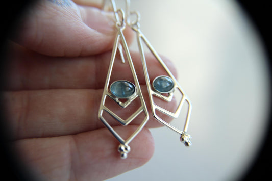 Aquamarine Sterling Silver Filigree Earring, Geometric Earring, Boho Earrings, Simple Chic Earrings,Modern Style Filigree Earring,Aquamarine