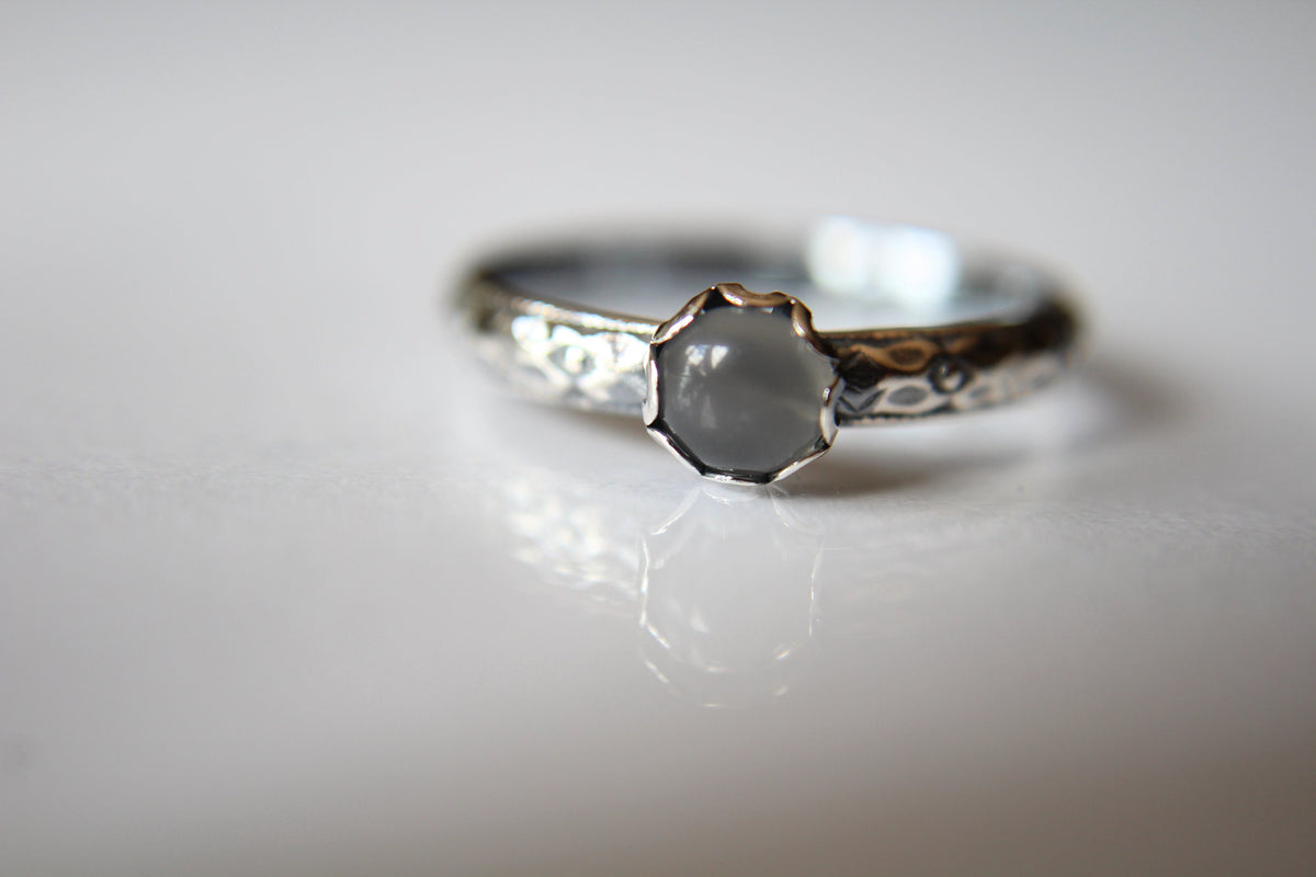 Gray Moonstone Stacking Ring, Gray Moonstone Ring, Gray Moonstone Floral Ring, Birthstone, Gray Moonstone, Stacking Ring, Gray, Gift