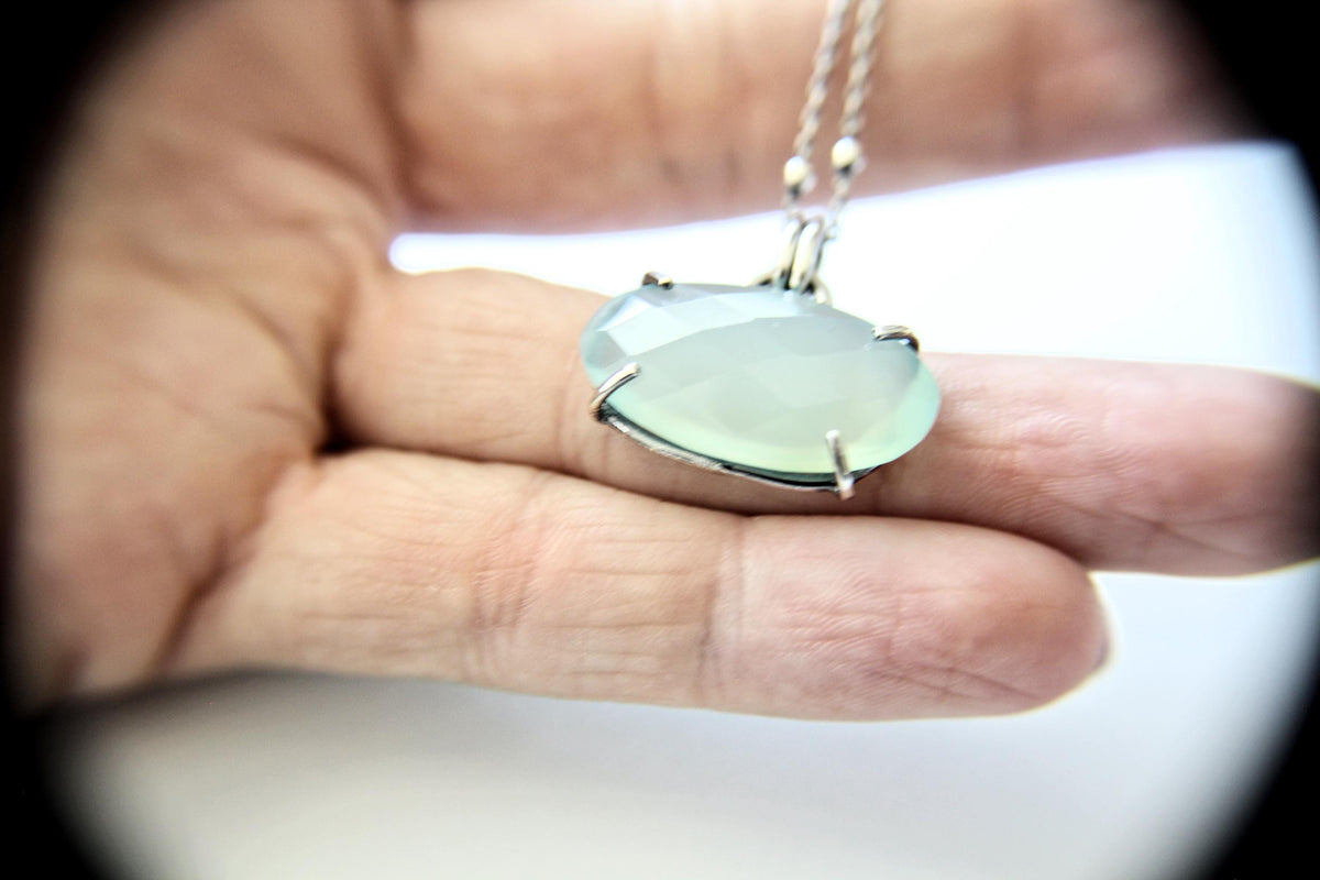 Oval Aqua Chalcedony Necklace, Chalcedony Necklace, Oval Chalcedony, Aqua Gemstone, Sea Blue Chalcedony, Chalcedony Pendant Necklace, Gift