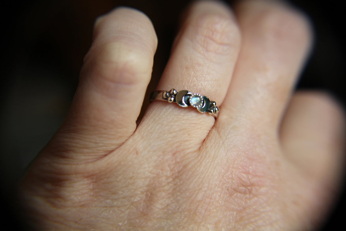 Triple Moon Goddess Ring, Moon Phase Ring, Goddess Jewelry, Moonstone Ring, Wicca Jewelry, Lunar Phases, Crescent Moon Ring, Full Moon, Gift