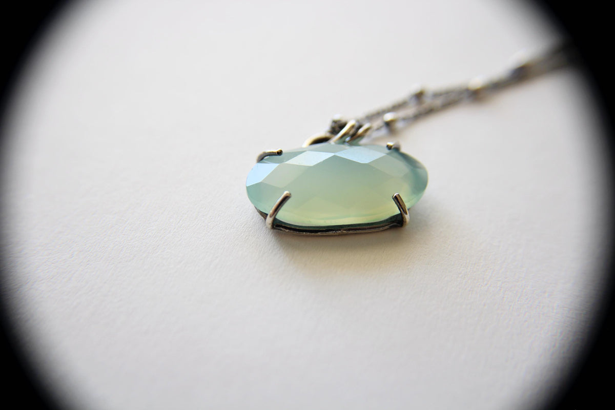 Oval Aqua Chalcedony Necklace, Chalcedony Necklace, Oval Chalcedony, Aqua Gemstone, Sea Blue Chalcedony, Chalcedony Pendant Necklace, Gift