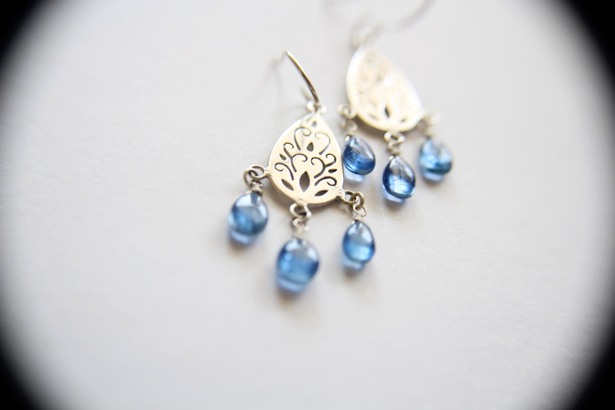 Sterling Silver Filigree Kyanite Earrings, Drop Earring, Kyanite Earrings, Boho Earrings, Simple Chic Earrings,Modern Style Filigree Earring