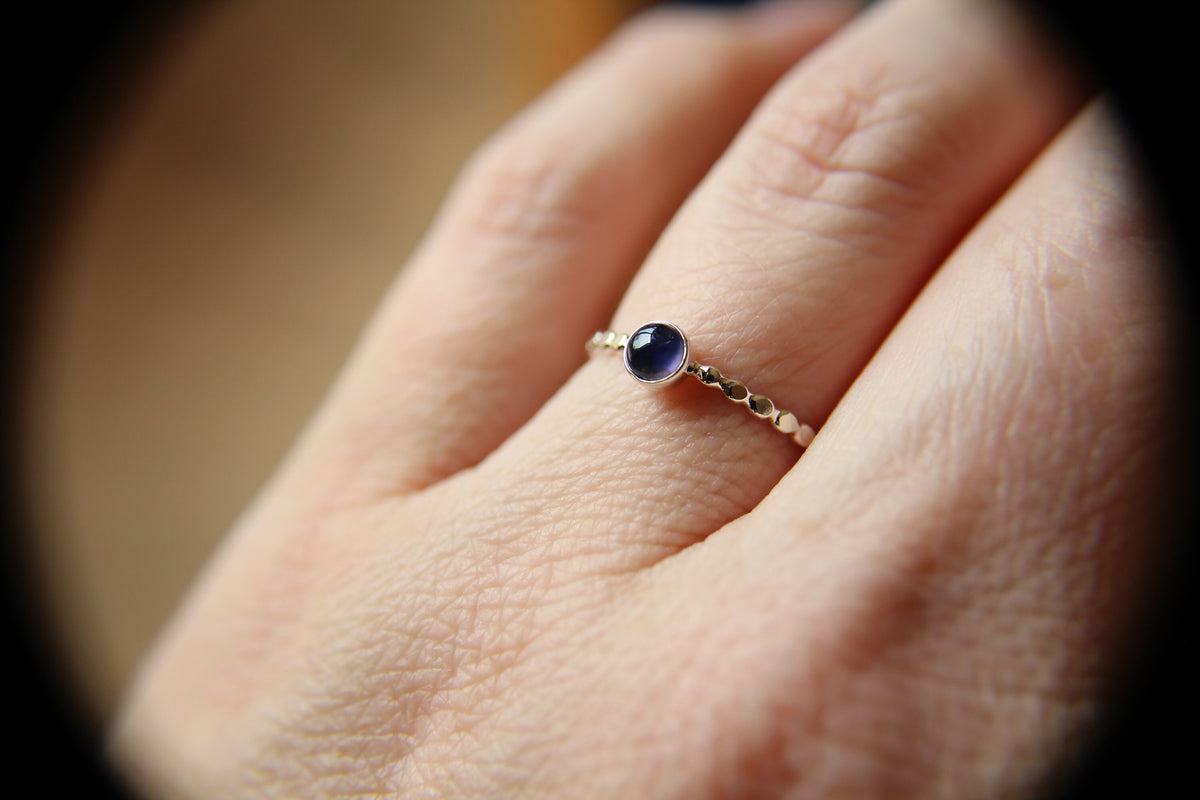 Beaded Iolite Stacking Ring, Iolite Ring, Natural Gemstone Ring, Violet, Iolite, Gemstone Stacking Ring, Genuine Gemstone, Iolite Stone,Gift