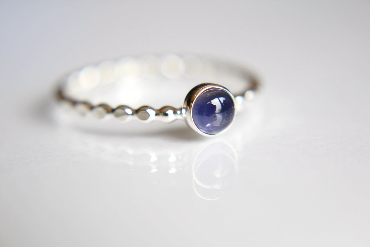 Beaded Iolite Stacking Ring, Iolite Ring, Natural Gemstone Ring, Violet, Iolite, Gemstone Stacking Ring, Genuine Gemstone, Iolite Stone,Gift