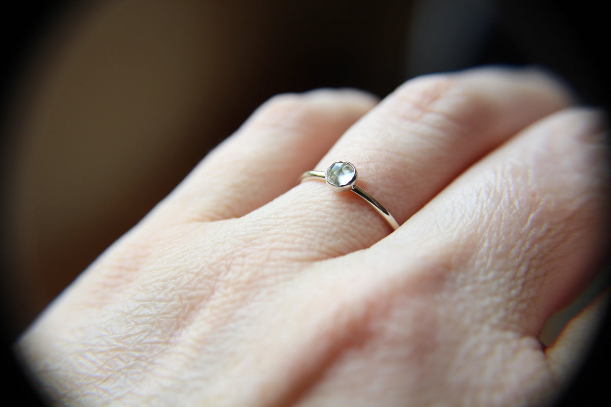 Rose Cut Topaz Stacking Ring, White Topaz Ring, Engagement Ring, December Birthstone, White Topaz, Stacking Ring, Rose Cut Topaz Ring, Gift