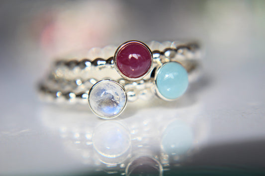Moonstone Stacking Ring Set, Ruby Stacking Ring Set, Aquamarine Stacking Ring Set, Natural Gemstone Rings, Multicolored, Gem Stacking Rings