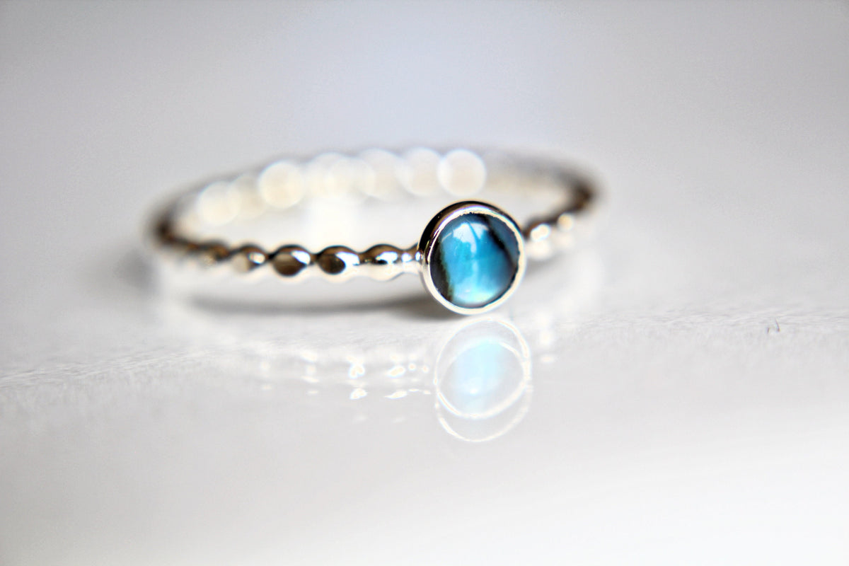 Beaded Abalone Shell Ring, Sterling Silver Abalone Shell Ring, Sterling Silver Ring, Textured Stacking Ring, Gemstone Ring, Boho Style Ring
