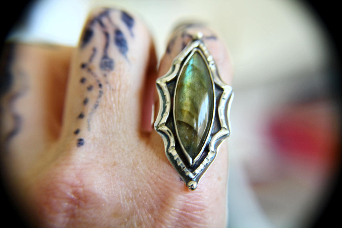 Marquise Labradorite Ring, Marquise Rectangle Labradorite Ring, Large Statement Ring, Marquise Gemstone Ring, Labradorite Ring, Gift