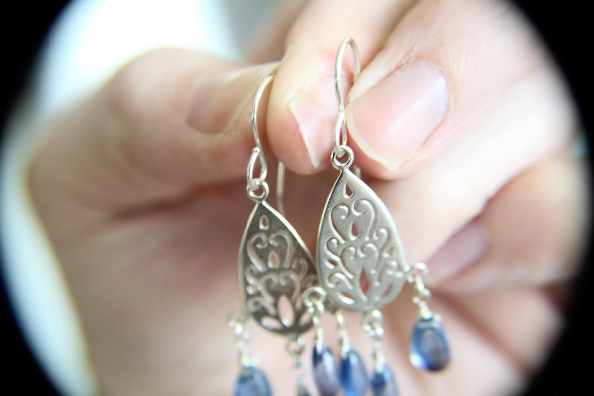 Sterling Silver Filigree Kyanite Earrings, Drop Earring, Kyanite Earrings, Boho Earrings, Simple Chic Earrings,Modern Style Filigree Earring
