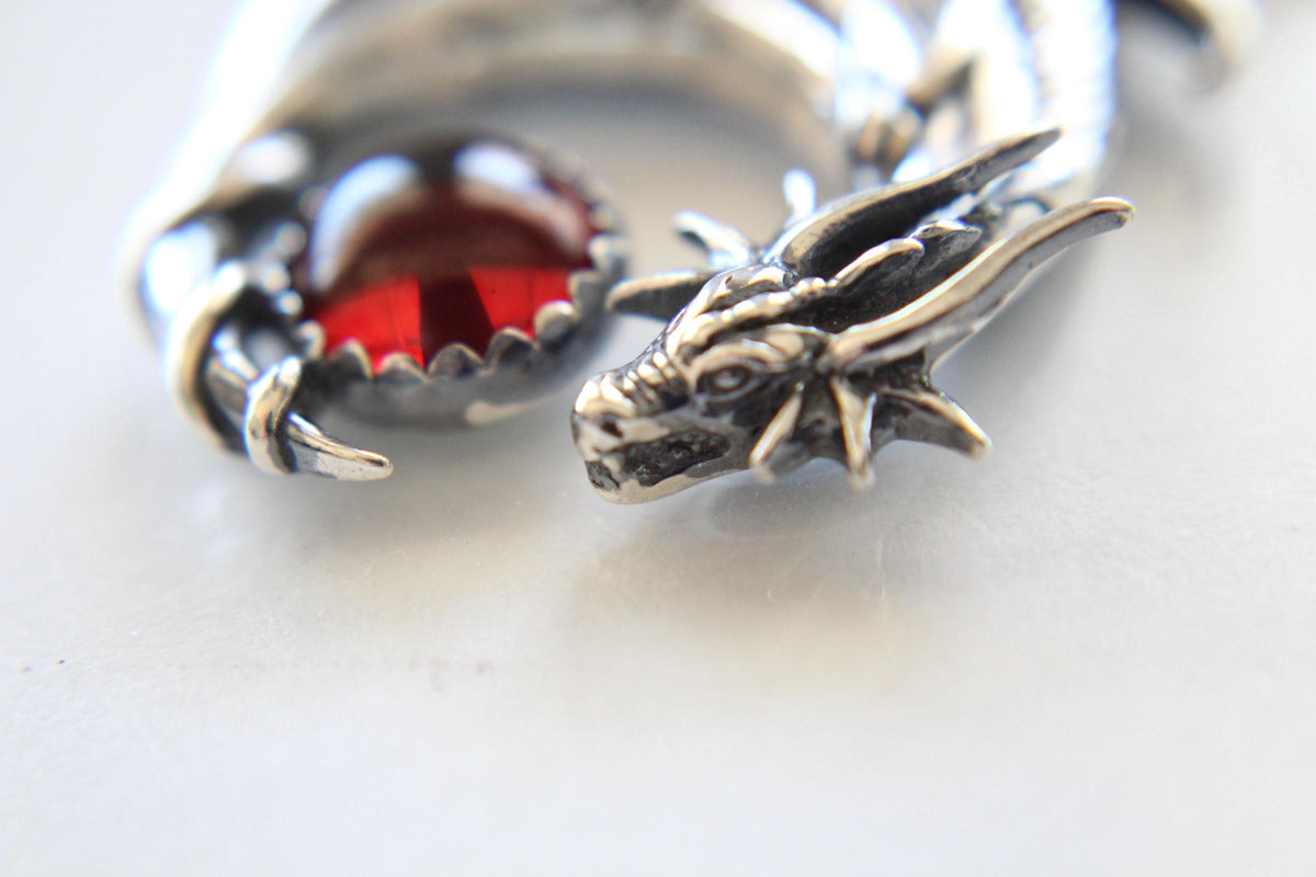 Garnet Dragon Necklace, Dragon Pendant Necklace, Mythology Necklace, Dragon Necklace, Mythology Creature, Dragon Hold Orb, Garnet, Gift