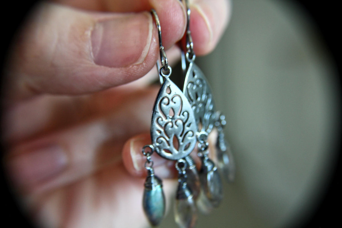 Sterling Silver Filigree Labradorite Earring, Labradorite Earrings, Boho Earrings, Simple Chic Earrings, Modern Style Filigree Earring, Gift