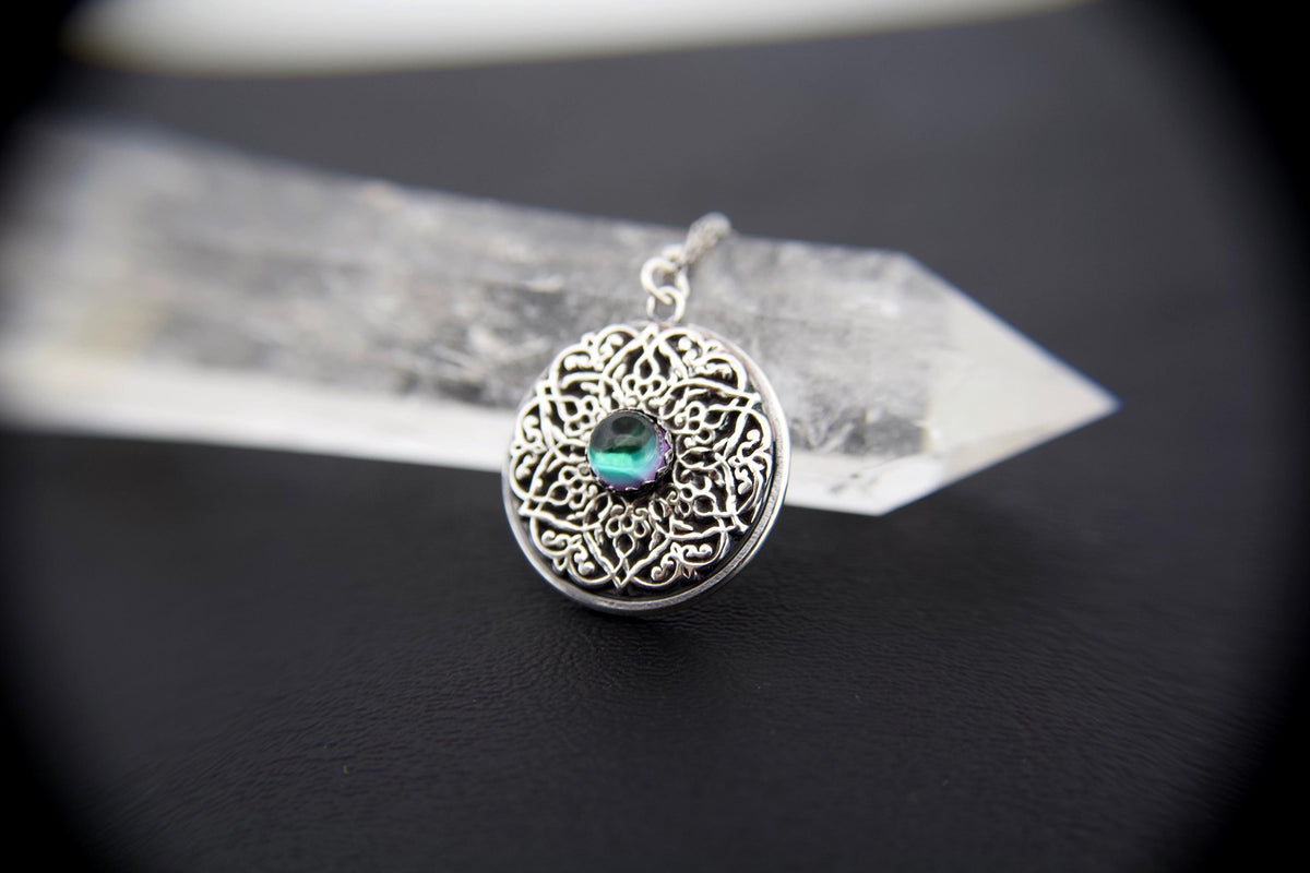 Sterling Silver Mandala Necklace, Mandala Pendant Necklace, Mandala Jewelry, Mystic Topaz Mandala Pendant Necklace, Mandala, Large Mandala
