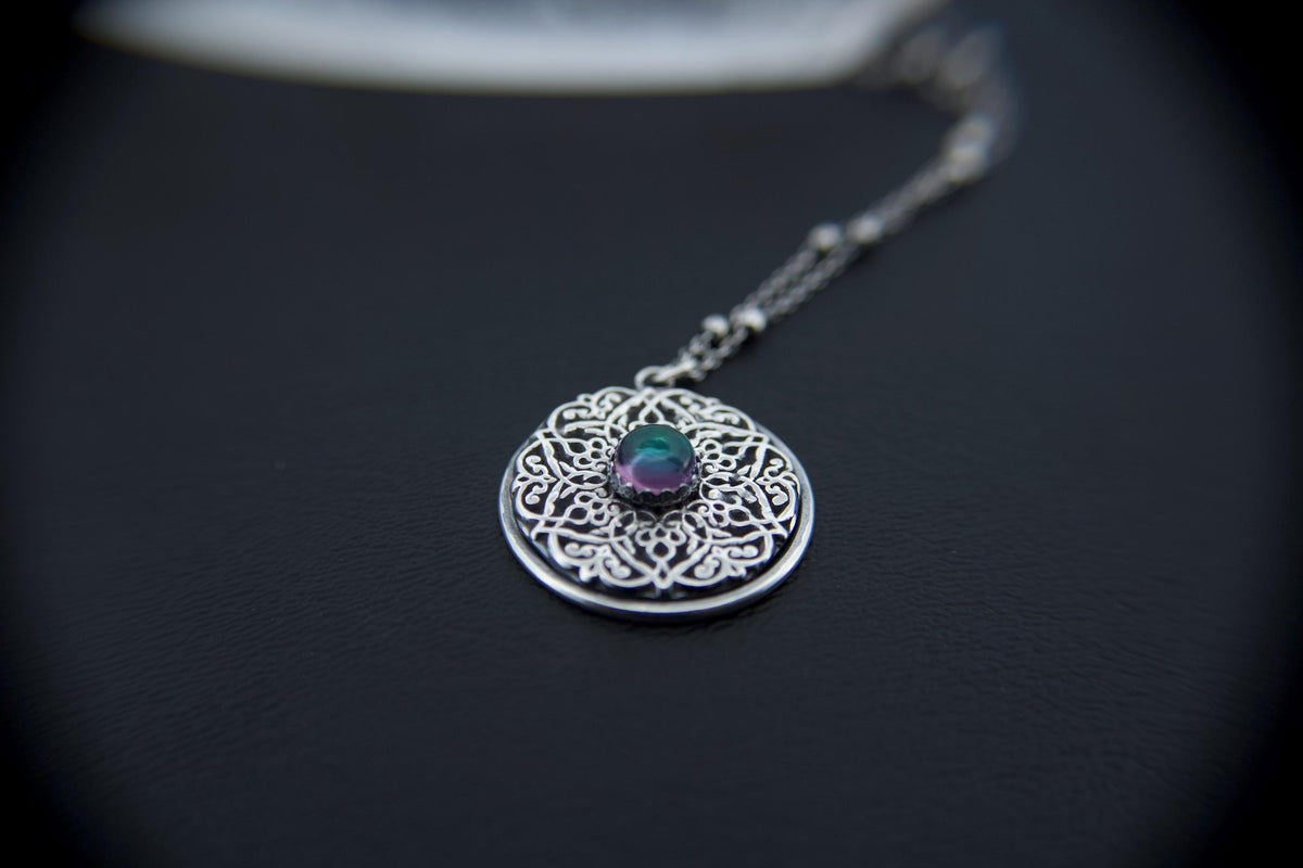 Sterling Silver Mandala Necklace, Mandala Pendant Necklace, Mandala Jewelry, Mystic Topaz Mandala Pendant Necklace, Mandala, Large Mandala