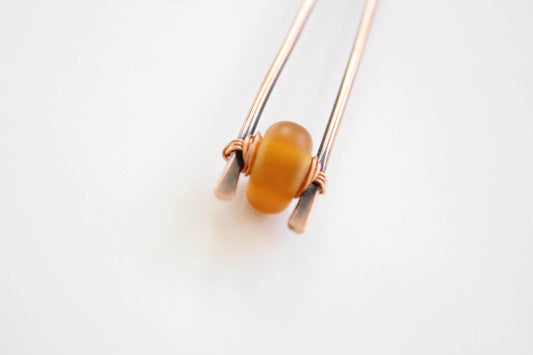 Frosted Lampwork Hair Fork, Sand Lampwork Glass, Hair Fork, Hair Stick, Boho Hair Fork, Beach Boho Hair Pin, Whiskey Colored Glass, Gift