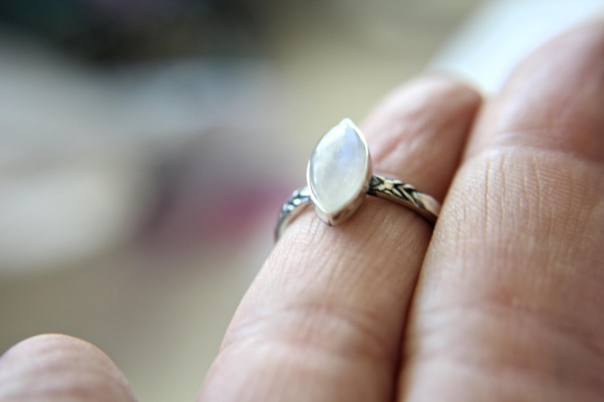 Marquise Rainbow Moonstone Stacking Ring, Moonstone Ring, Engagement Ring, June Birthstone, Gemstone Stacking Ring, Marquise, Moonstone