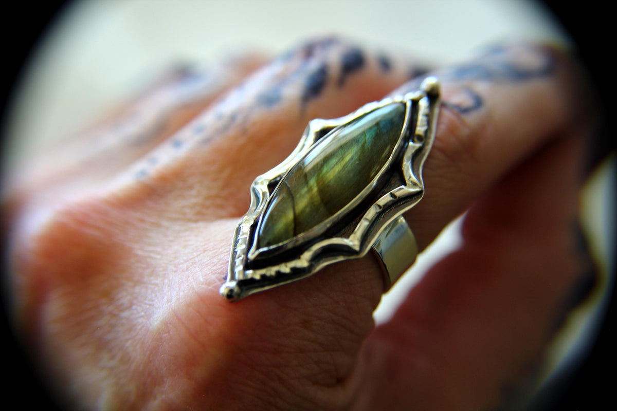 Marquise Labradorite Ring, Marquise Rectangle Labradorite Ring, Large Statement Ring, Marquise Gemstone Ring, Labradorite Ring, Gift