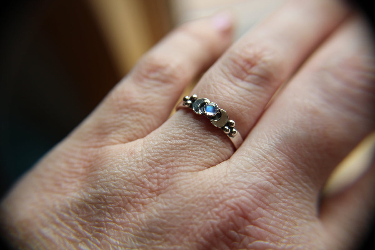 Triple Moon Goddess Ring, Moon Phase Ring, Goddess Jewelry, Moonstone Ring, Wicca Jewelry, Lunar Phases, Crescent Moon Ring, Full Moon, Gift