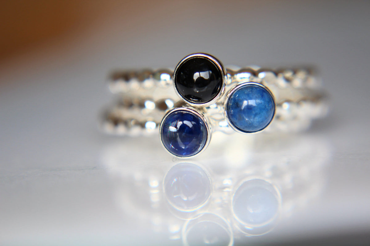 Kyanite Stacking Ring Set, Onyx Stacking Ring Set, Denim Lapis Stacking Ring Set, Natural Gemstone Rings, Blues, Gemstone Stacking Rings
