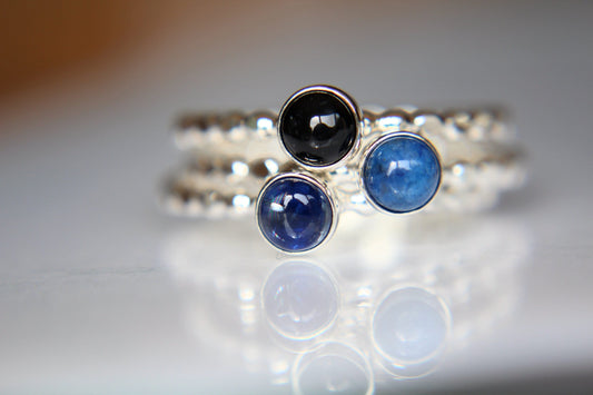 Kyanite Stacking Ring Set, Onyx Stacking Ring Set, Denim Lapis Stacking Ring Set, Natural Gemstone Rings, Blues, Gemstone Stacking Rings