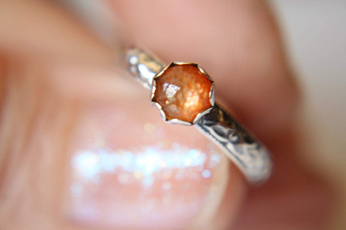 Sunstone Stacking Ring, Sunstone Ring, Sunstone Floral Ring, Birthstone, Sunstone, Stacking Ring, Gold, Sunstone Floral Band, Gift