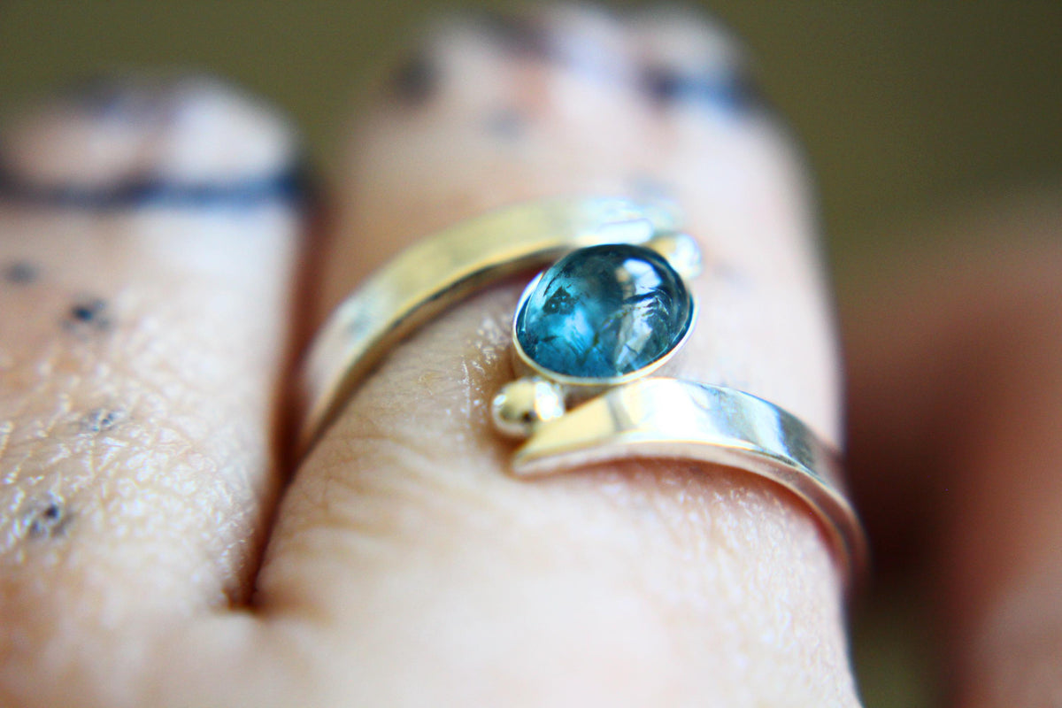 Sea Moss Aquamarine Ring, Bypass Ring, Statement Ring, Aquamarine Bypass Ring, Natural Aquamarine Ring, Aquamarine Jewelry, Aquamarine, Gift