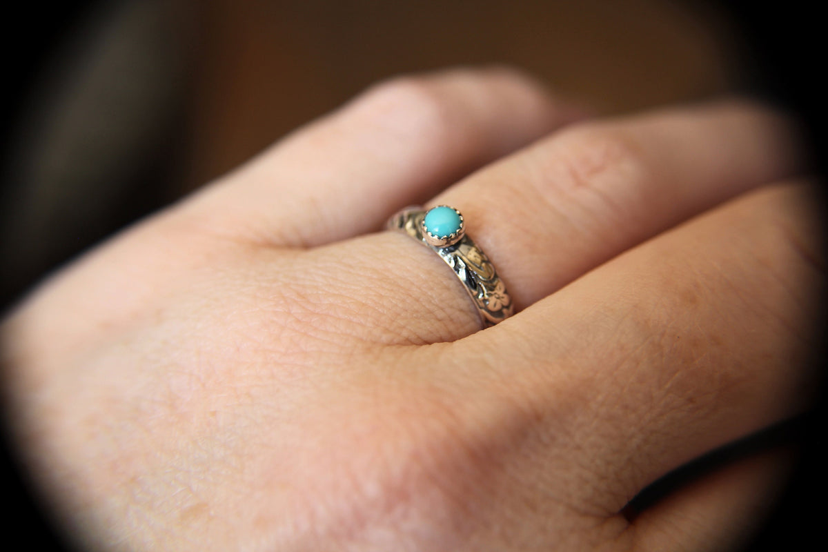 Floral Turquoise Ring, Floral Band, Turquoise Floral Ring, Antique Silver Ring, Boho Statement Band, Floral Jewelry, Thick Floral Ring, gift