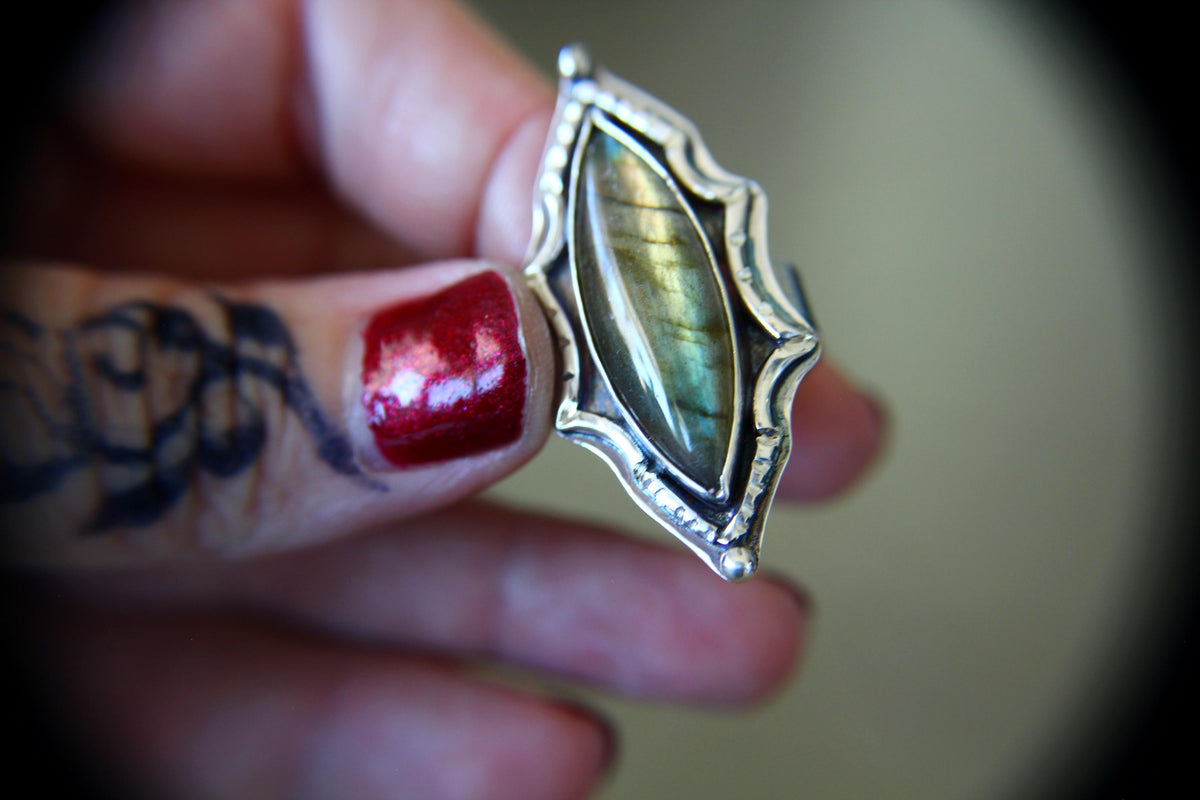 Marquise Labradorite Ring, Marquise Rectangle Labradorite Ring, Large Statement Ring, Marquise Gemstone Ring, Labradorite Ring, Gift