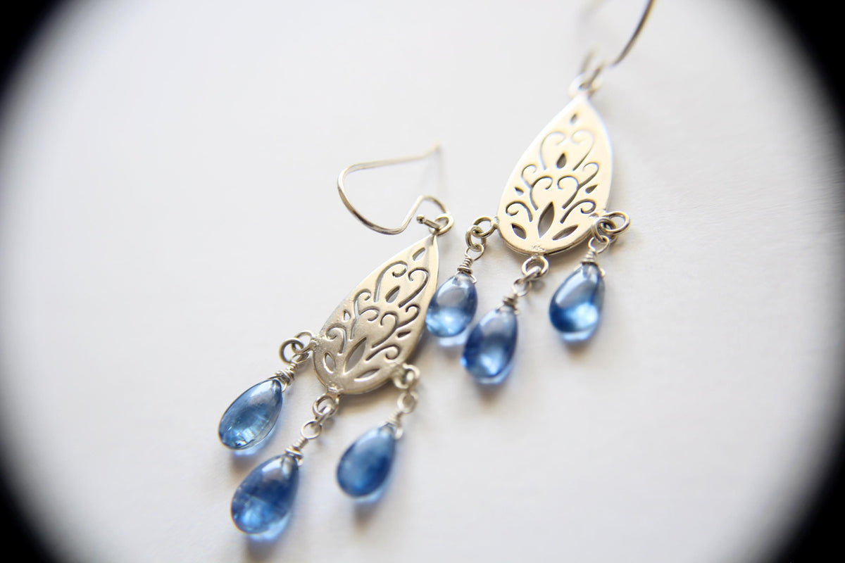 Sterling Silver Filigree Kyanite Earrings, Drop Earring, Kyanite Earrings, Boho Earrings, Simple Chic Earrings,Modern Style Filigree Earring