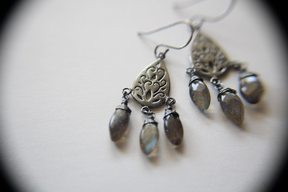 Sterling Silver Filigree Labradorite Earring, Labradorite Earrings, Boho Earrings, Simple Chic Earrings, Modern Style Filigree Earring, Gift