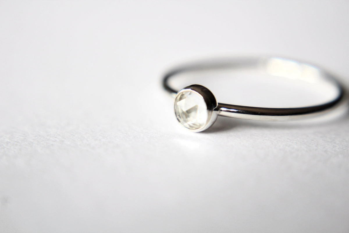 Rose Cut Topaz Stacking Ring, White Topaz Ring, Engagement Ring, December Birthstone, White Topaz, Stacking Ring, Rose Cut Topaz Ring, Gift
