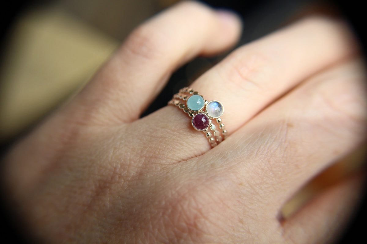 Moonstone Stacking Ring Set, Ruby Stacking Ring Set, Aquamarine Stacking Ring Set, Natural Gemstone Rings, Multicolored, Gem Stacking Rings