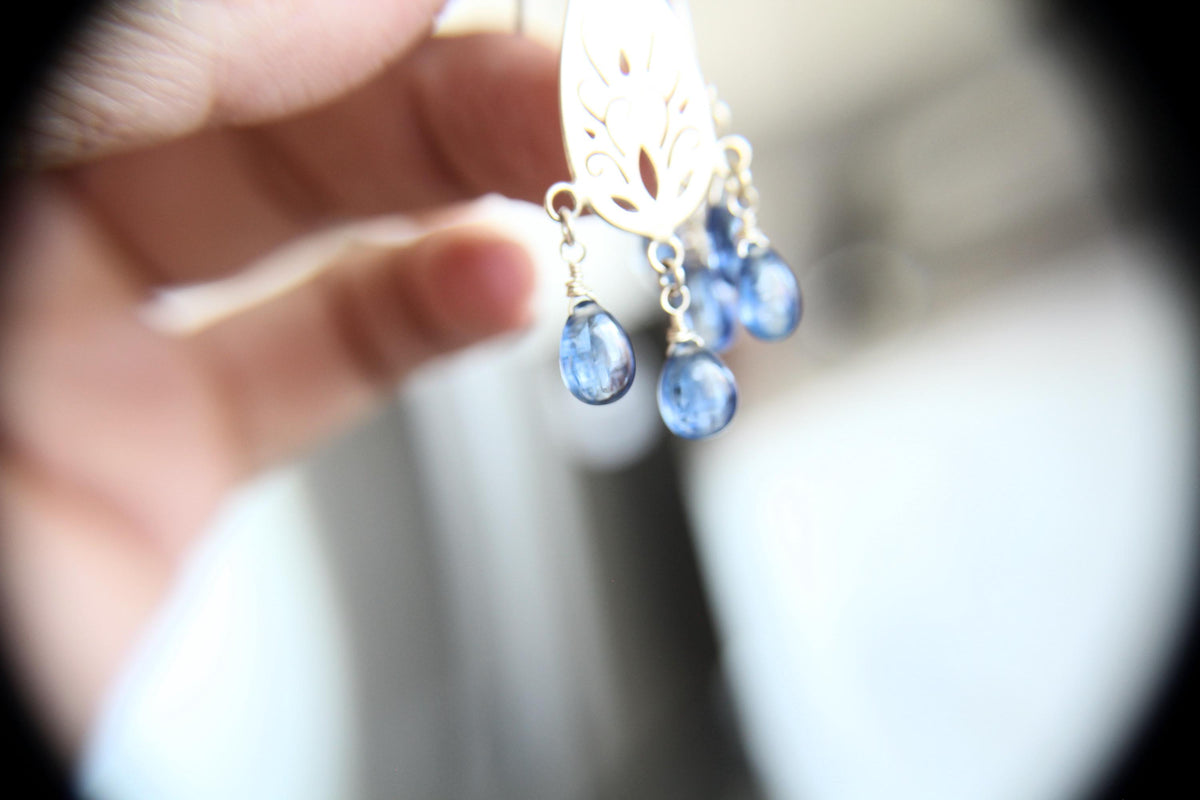 Sterling Silver Filigree Kyanite Earrings, Drop Earring, Kyanite Earrings, Boho Earrings, Simple Chic Earrings,Modern Style Filigree Earring